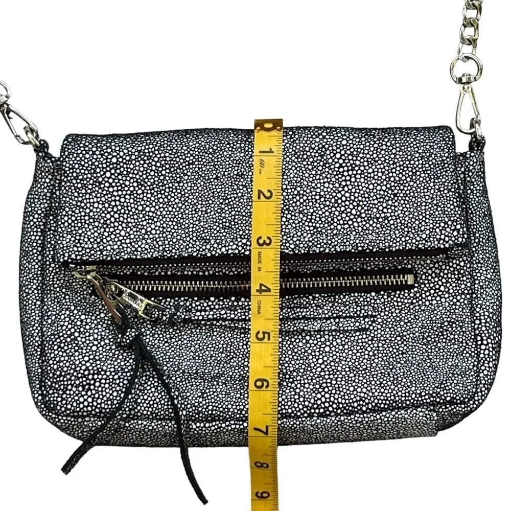 Sorial Black and White Pebbled/Dot Shimmer Crossbody Silver Chain Strap - Picture 11 of 13